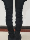 Thickened Side Pocket Casual Solid Color Black Elastic Waist Stacked Leggings Pants Set