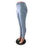 Stretch High Waist Zipper Denim Trousers Women's Jeans