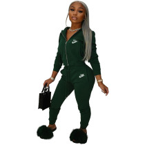 Dark Green Designer Clothes Famous Brands Women Fashion Sports Embroidery Zipper Hoodie Two Piece Matching Set