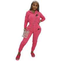 Pink Designer Clothes Famous Brands Women Fashion Sports Embroidery Zipper Hoodie Two Piece Matching Set