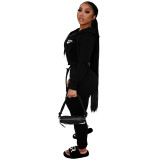 Black Designer Clothes Famous Brands Women Fashion Sports Embroidery Zipper Hoodie Two Piece Matching Set