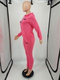 Casual Pink Drawstring Twill Women Sets Sports Embroidery Letter Hoodie Tracksuit Set