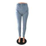 Stretch High Waist Zipper Denim Trousers Women's Jeans