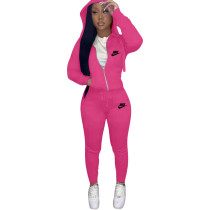 Casual Rose Drawstring Twill Women Sets Sports Embroidery Letter Hoodie Tracksuit Set