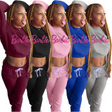 Women's Pink Cotton Blend Casual Printed Letter Sports Two Piece Outfits Set