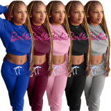 Women's Black Cotton Blend Casual Printed Letter Sports Two Piece Outfits Set