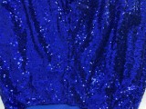 Women's Peacock Blue Two Piece Set Glitter Sequin Patchwork Set Winter Clothes Zipper Front Long Sleeve Jackets And Drawstring Sweatpant