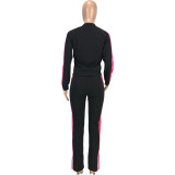 Casual Solid Black Stitching Zipper Turndown Neck Women Two Piece Outfits for Outdoor Exercise