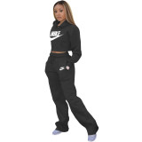 Fashion Branded Women Clothing Black Pyrography Sweatpant Hoodie Two Piece Set