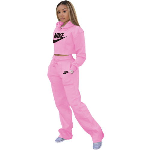 Fashion Branded Women Clothing Pink Pyrography Sweatpant Hoodie Two Piece Set