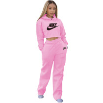 Fashion Branded Women Clothing Pink Pyrography Sweatpant Hoodie Two Piece Set