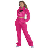 Fashion Branded Women Clothing Rose Pyrography Sweatpant Hoodie Two Piece Set