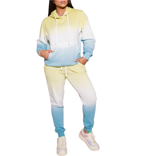 Winter Positioning Printed Gradient Casual Sweatpant Set For Women Hoodie
