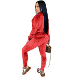 Female Clothes 2021 Solid Color Red Zip Up Sports Korean Velvet Tracksuit for Women
