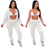 Sexy Three Piece White Women Warmth Double-sided Velvet Hoodie Winter Sets