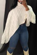 Solid Color White High Neck Short Shawl Sweater Top