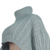 Solid Color Grey High Neck Short Shawl Sweater Top