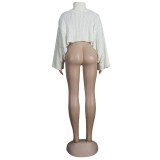 Solid Color White High Neck Short Shawl Sweater Top