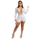 Solid Color Nightclub Clothes Deep V Long Sleeve Blouse & Shorts