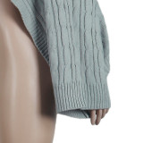 Solid Color Grey High Neck Short Shawl Sweater Top