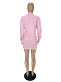 Solid Color Pink Imitation Cotton V Neck Pit knit Mini Dress with Vest