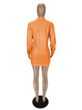Solid Color Orange Imitation Cotton V Neck Pit knit Mini Dress with Vest