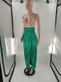 Green Satin Soft Split Long Skirt