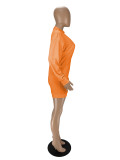 Solid Color Orange Imitation Cotton V Neck Pit knit Mini Dress with Vest