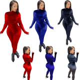 Solid Color Black Korean Velvet Wrinkle Jumpsuit
