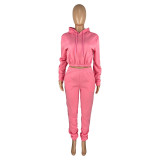 Pink Velvet Thicken Sports Hoodie Jogging Pants Two Piece Winter Set For Women
