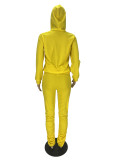 Fashion Pleated Letter Printed Yellow Hooded Stacked Pants Outfits Two Pieces