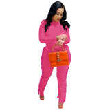 Solid Color Pockets Tassel Casual Pink Prettylittlething Lounge Wear Tracksuit Two Piece Pant Set