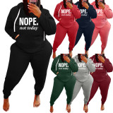Plus Size Ladies Casual Red Sports Drawstring Printed Letter Hoodie Women Set with Pockets
