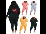 Fashion Black Zip Up Sports Hot Drilling Mouth Women's Plus Size Long Sleeve Casual Hoodie Set