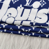 Casual Blue Printed Letter O Neck Pullover Women Pants Sets
