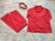 Red Satin Three Piece Set Printed Long Sleeve Sexy Pajamas with Turban