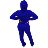 Casual Blue 2 Pc Sportswear Embroidery Letter Hoodie Sweatshirt Women Pant Set