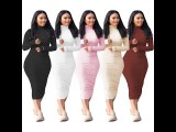 Casual Solid Khaki Embroidered Turtleneck Zipper One Step Skirt Dresses