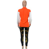 Casual Solid Orange Split Joint Buckle Turn-back Collar Outerwear for Women