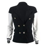 Casual Solid Black Split Joint Buckle Turn-back Collar Outerwear for Women