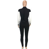 2022 New Luxury Designer Women New Street Casual Style Sets Long Sleeve Lapel Top Elastic Long Pants Pure Color 2 Piece Set