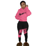 Fashion Nova Pink/Black Offset Printing Letter Two Piece Jogger Set with Hoodie