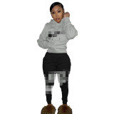 Fashion Nova Grey/Black Offset Printing Letter Two Piece Jogger Set with Hoodie