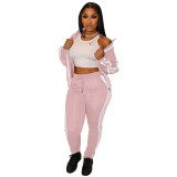Pink Fashion Solid Black Lapel Two Piece Outfits with Zip Up