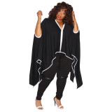 Solid Color Black Nightclub Blouse Women Bat Sleeve Irregular Pullover Cloak
