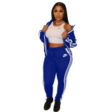 Fashion Casual Blue Lapel Printed Letter Two Piece Outfits with Zip Up