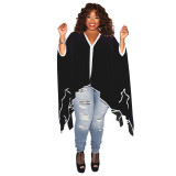 Solid Color Black Nightclub Blouse Women Bat Sleeve Irregular Pullover Cloak