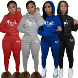 Red Fashion Twill Two Piece Set Casual Embroidery Hooded Sports Sweatshirt Set