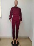 Wine Red Women Winter Outfits 2 Two Piece Sets Joggers Suit Hooded Activewear Solid Hoodies Sweatpants