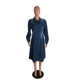 Ripped Single-breasted Denim Windbreaker 2022 Spring Long Sleeve Cardigan Jacket Dress